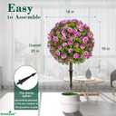 Faux Outdoor Plants - 18" Wide Set of 2 Artificial Boxwood Plants Outdoor, UV Resistant Artificial Topairy Ball Trees with Spike for Outdoor Decor (Purple Mum)