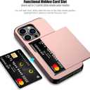 Nvollnoe Compatible with iPhone 15 Pro Case with Card Holder Heavy Duty Protective Dual Layer Shockproof Hidden Card Slot Slim Wallet Phone Cover for Women&Men 6.1 inch(Rose Gold)