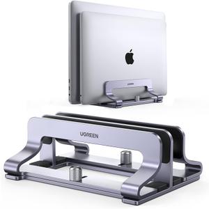 UGREEN 2-Slot Vertical Laptop Stand Holder Desk Compatible with MacBook Pro Air Laptop Stand Desktop Adjustable, Lenovo Ideapad, Surface Book, HP Notebook, Dell Chromebook Up to 17.3 Inch, Space Gray