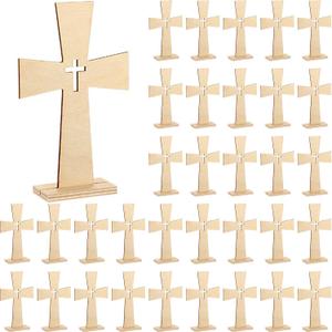 Beeveer 24 Pieces Wood Crosses for Crafts Catholic Wooden Crosses Bulk for Baptism Unfinished Wooden Cross for Centerpieces Wall Decor Wood Standing for First Communion Baptism, 8 x 5 Inch