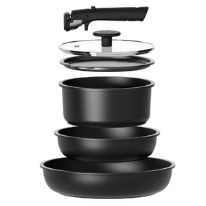 CAROTE 6pcs Pots and Pans Set Non Stick, Cookware Sets, Kitchen Set, Oven/Fridge Safe, Space Saving Pots Set, Nonstick Cooking Set with Versatile Detachable Handle, Induction RV Set, Jet Black