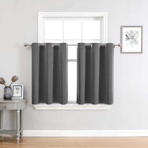 ChrisDowa Small Window Curtains 36 inches Long for Bedroom - Grommet Short Thermal Insulated Room Darkening Curtains for Kitchen (2 Panels, Grey, 42 x 36 Inch)