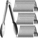 Set of 50 Stainless Steel Serving Tongs 7 Inch Cooking Clamps with Sliding Rings Small Clam Shell Metal Non Slip Food Tongs for Kitchen Salad Buffet Grill Barbecue Appetizers, Silver