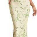 EYNMIN Women's Summer Floral Maxi Dress Square Neck Sleeveless Mesh Bodycon Long Wedding Guest Dresses (Green, XL)