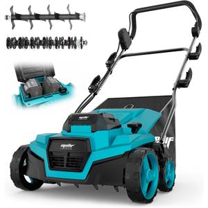 Cordless Lawn Dethatcher Compatible with Makita 18v Battery(Tool Only), 36V Dual Battery Powered Brushless 2-in-1 Scarifier, 15’’ Wide, 12-Gal Collection Bag, Air Boost Technology, 5 Adjustable Depths