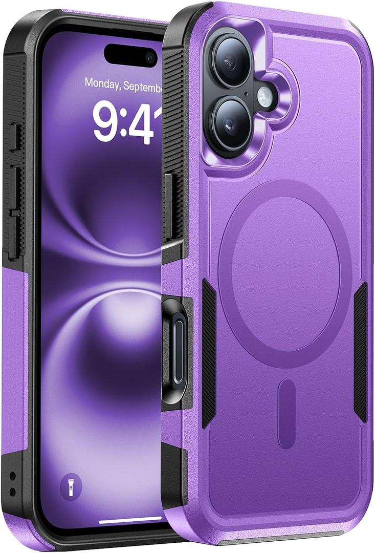 Magnetic for iPhone 17 Case Military-Grade Dual-Layer Shockproof, Heavy Duty Rugged Protection Phone Case [Fit for MagSafe] Anti-Fingerprint Anti-Scratch for iPhone17 Cover 6.3", Purple