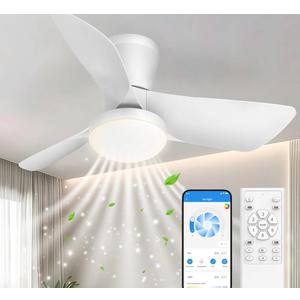 Ceiling Fans Lights with APP & Remote Control: 30 Inch Low Profile Ceiling Fans with Lights Reversible Small Flush Mount Ceiling Fan 3 Colors Quiet 6 Speeds Ceiling Fan for Bedroom Livingroom Kitchen