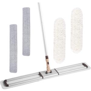 Eyliden Professional 36" Commercial Large Dust Mop | 2 Cotton Cloths & 2 Microfiber Pads, No Rust - Aluminum Head, 60" Telescopic Handle, Sweeper Broom Industrial Mops for Floor Cleaning (White, 36")