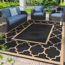 GENIMO Outdoor Rug 9' x 12' Patio Waterproof, Foldable Reversible Plastic Straw Area Rugs Mat for Camper Decor, Outside Carpet for Rv, Deck, Porch, Picnic, Beach, Balcony, Black & Brown