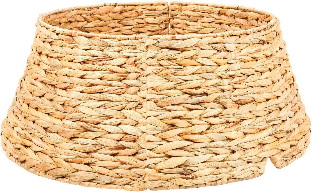 24" Christmas Tree Collar, Hand Woven Hyacinth Christmas Tree Base, for Artificial Trees - 4 Piece Rustic Farmhouse Tree Skirt Replacement, Fits Below 23" Tree Stand, Natural Hyacinth