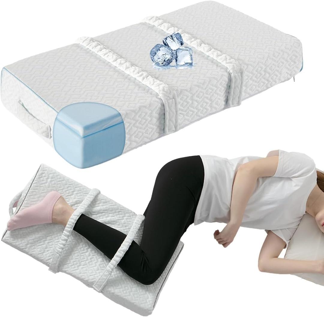 Cool Knee Pillow for Side Sleepers Hip Pain 4in, Adjust Leg Pillow for Multi-uses, CertiPUR-US Memory Foam Knee Pillow for Side Sleeper, Leg Pillow for Side Sleeping with 2 Straps, White