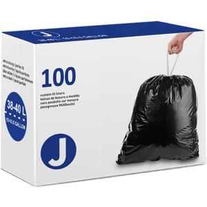 Code J 100 Count Heavy Duty Trash Bags 1.2 Mil THICK | 10-10.5 Gallon / 38-40 Liter Drawstring Black Garbage Liners Heavy Duty Plastic Bags Compatible with simplehuman Code J (Pack of 1) (100 Count (Pack of 1))
