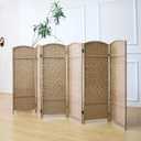 Furnnylane 6 Panel Rattan Divider Short Room Partition Screen,Double Sided Folding Divider for Room Separation,Light Brown,47.2" H x 94.5" W