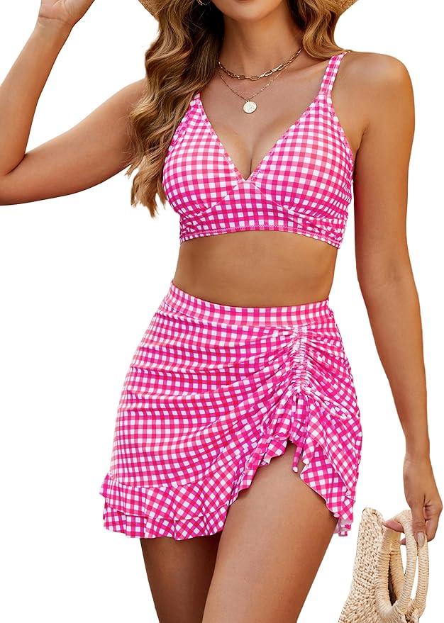 Blooming Jelly Women's High Waisted Bikini Sets Tummy Control Swim Skirt Two Piece Swim Suit 2025 Retro Swimsuit, XXL