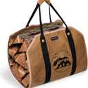 2 x Large Firewood Carrier 39 x 18 inches Waxed Canvas Logs Carrier Tote Bag with Handles, Heavy Duty Wood Holder for Fireplace - Bear