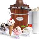 Nostalgia Electric Ice Cream Maker - Old Fashioned Soft Serve Ice Cream Machine Makes Frozen Yogurt or Gelato in Minutes - Fun Kitchen Appliance - Vintage Wooden Style - Dark Wood - 6 Quart (6 Qt)