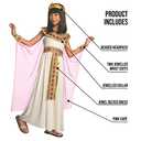 Morph Pink Cleopatra Costume for Girls, Egyptian Dress, Greek Goddess Outfit for Kids, Halloween Dress-Up (Small)
