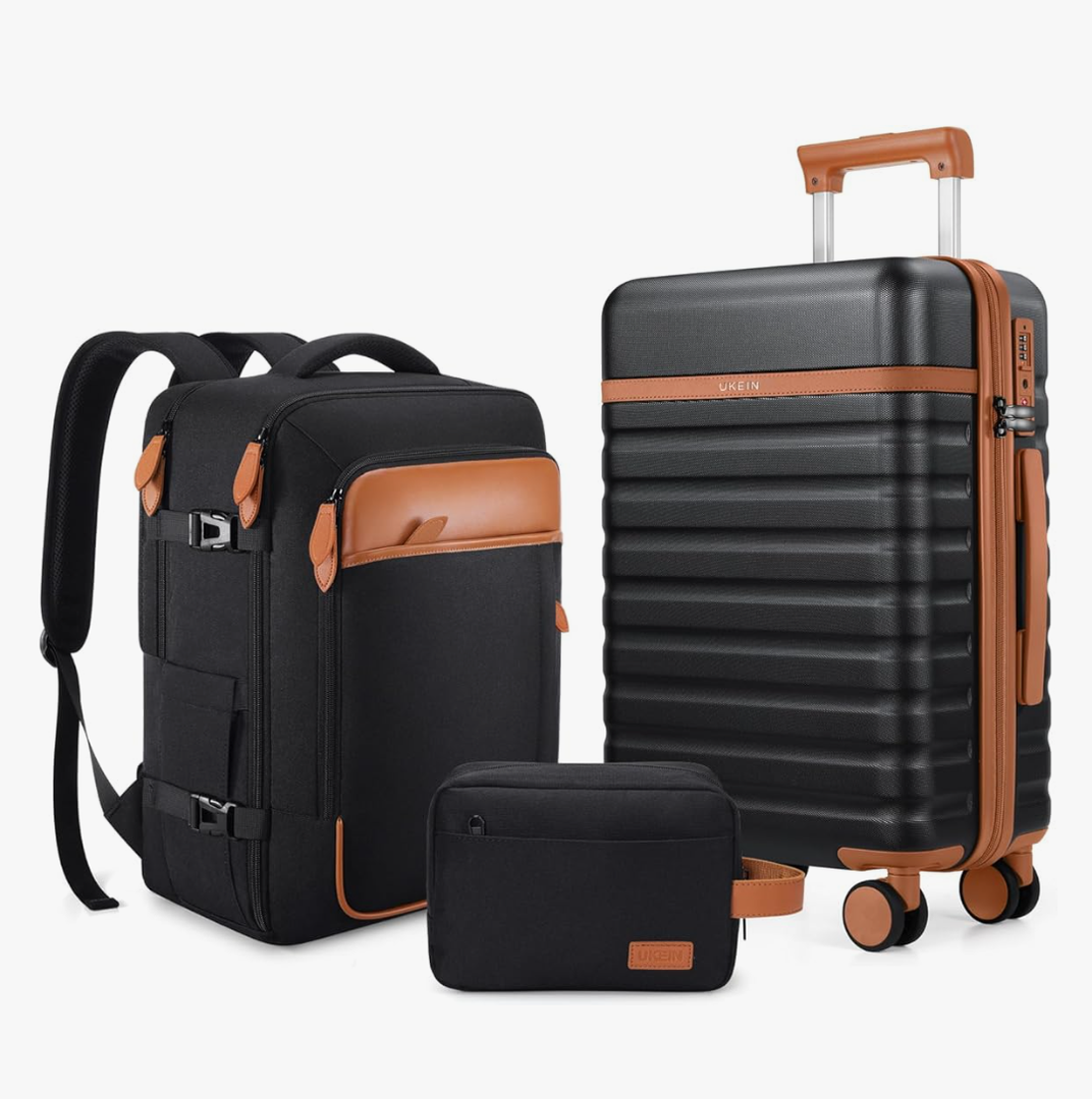 Luggage Sets 3 Piece, Carry On Luggage 20In With Spinner Wheels,PC Hardside Suitcase Set with TSA Lock,Durable Carry On Suitcase With Travel Backpack for Men (Black, 3 piece set (20inch))