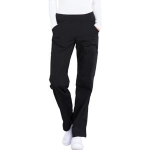 CHEROKEE Workwear Professionals Women Scrubs Pant Mid Rise Straight Leg Pull-on Cargo WW170P, L Petite, Black
