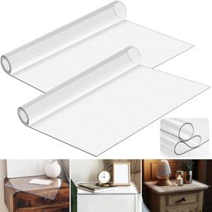 Nightstand Protector, Clear Plastic Table Cover Protector 15.8 x 23.6 Inch, 1.5mm Thick Rectangle PVC Coffee Dresser Table Cover Mat, Can Be Trimmed to Fit Irregular Occasion (2 Pieces, Frosted)