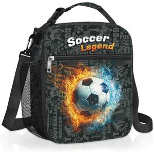 Clastyle 3D Insulated Kids Lunch Bag Large Thermal Cooler Bag for Boy Picnic School Lunch Box Tote,Fire Football