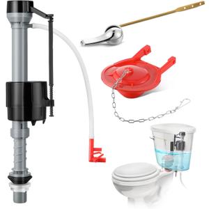 Saillong 3 Inch Universal Toilet Fill Valve Replacement Kit with 3 Inch Flapper, Fill Valve, Front Mount Toilet Flush Brass Handle, Adjustable Water Level, Quiet, Easy to Install(1 Pack,Red)