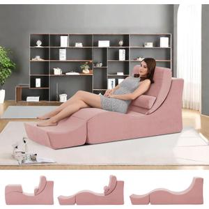 Yoga Chaise Lounge Indoor, Ergonomic Reading Chair for Adults, Multifunctional Foam Recliner for Living Room,Adjustable Footrests & Lumbar Support PillowYoga Chair