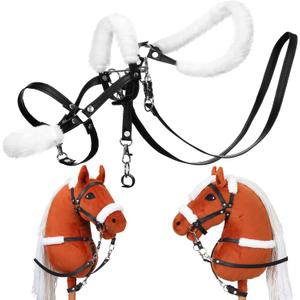 Shappy Hobby Horse Toy Accessories Realistic Horse Bridle with Metal Bit and Adjustable Reins, Faux Leather and Stainless Steel for Equestrian, Themed Events Competitions and Play(Black)