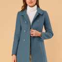 Allegra K Women's Peter Pan Collar Double Breasted Winter Long Trench Pea Coat (XS)