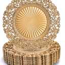 Foraineam Gold Charger Plates Set of 12, 13" Round Plastic Dinner Chargers, Decorative Hollowed Out Flowers Serving Plates for Table Setting, Catering, Wedding, Party, Event