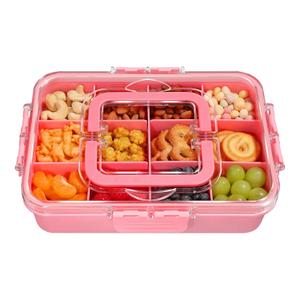 Xyptorix Snack Box Container for Kids - Adjustable 12-Compartment Snack Containers, Reusable Bento Box, Dishwasher Safe, BPA-Free, Perfect for School, Travel, Camping & Picnic, Pink (Medium)