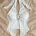 QJQ Women's Halter Tops Twist Front Slit Backless Cute Summer V Neck Tank Top Vacation Outfits (White, M)