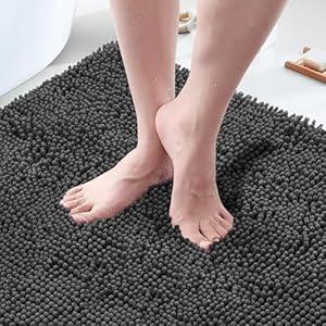 HOMEK Bathroom Rugs 60"x30", UltraSoft Bath Rugs Quick Dry, Non Slip Absorbent Chenille Bath Mats for Bathroom Floor, Tub, Shower, Toilet, Machine Washable, Grey