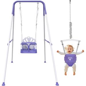 Foldable Toddler Swing Set and Baby Jumper, Indoor & Outdoor Use, Baby Bouncer Jumper, Safe and Durable Swing Set for Backyard (Purple)