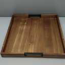 Large Square Ottoman Tray for Living Room and Coffee Table, Decorative Acacia Wood Serving Tray with Metal Handles for Breakfast in Bed, Dinner Food Kitchen TV (Natural, 20" x 20" x 2")