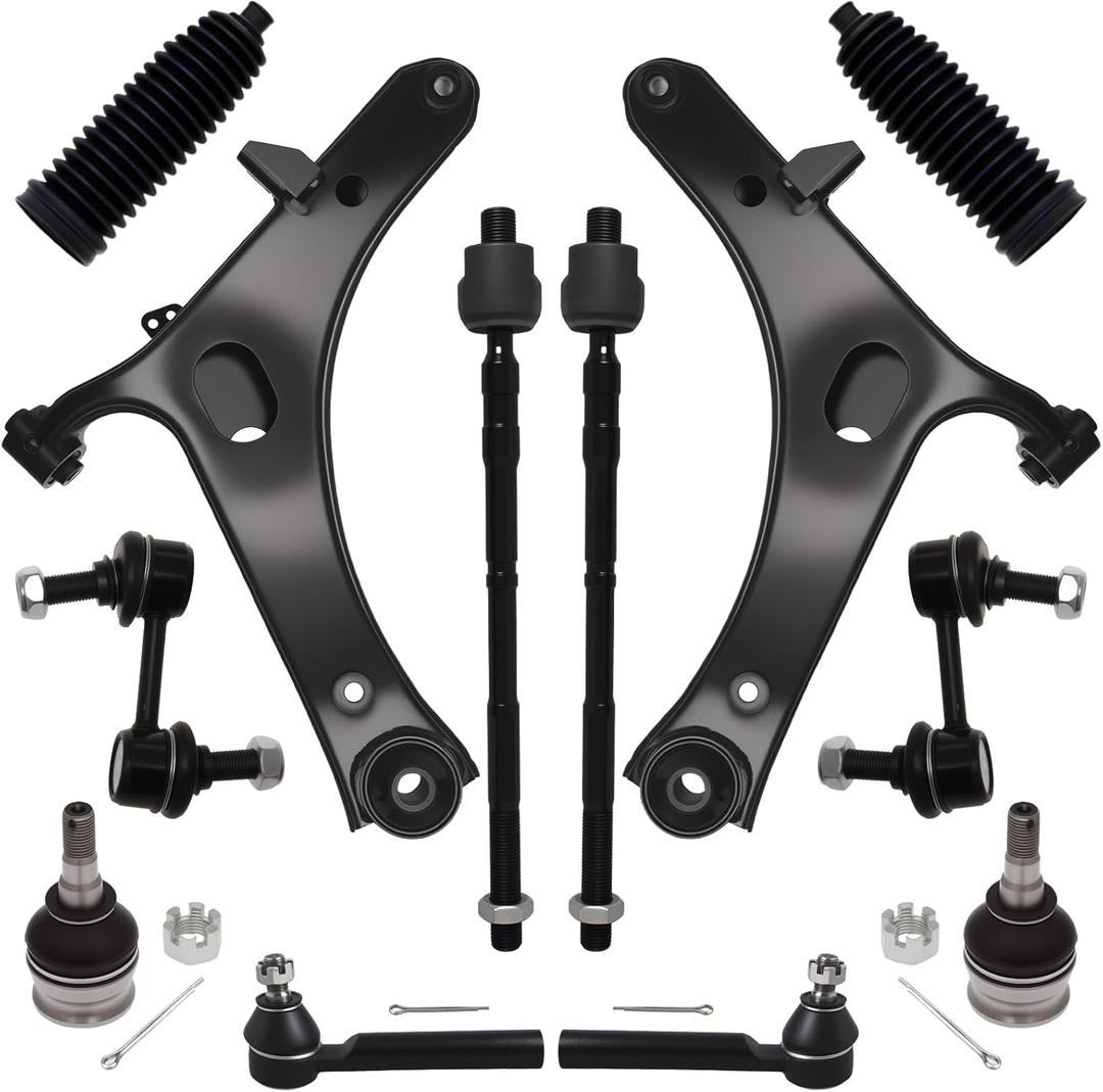 AUQDD 12Pcs Front End Suspension Kit Fit For 2012-2016 Subaru Impreza w/2.0L, 2 Lower Control Arm 2 Ball Joint 2 Sway Bar Link 4 Outer Inner Tie Rod End (# 524-789 524-790 K750049 EV801185 ES3712)