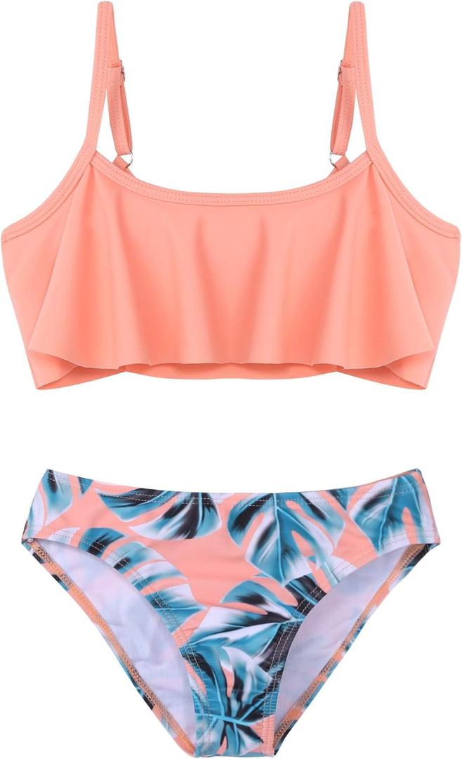Arshiner Girls Swimsuit Two Pieces Bikini Set Ruffle Bathing Suits Flounced Tankini Swimwear (13-14 Years)