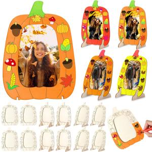 Geelin 12 Pack Fall DIY Wooden Pumpkin Picture Frames Craft Kits Pumpkin Photo Frame Ornaments for Thanksgiving Autumn Art Fall Craft Decoration for Home Classroom Activities Gift Party Favor (Fresh)