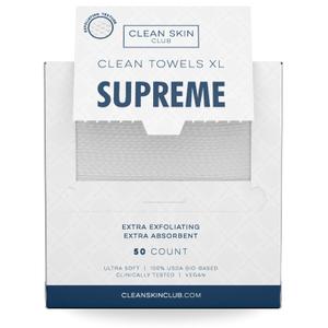 Clean Skin Club Clean Towels XL Supreme, 100% USDA Biobased Face Towel, Disposable Face Towelette, Eczema Association Accepted, Makeup Remover Dry Wipes, Ultra Soft, 50 Ct, 1 Pack