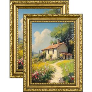 eletecpro 5x7 Picture Frames Set of 2, Vintage Photo Frames with Glass, Display 4x6 Photo with Mat or 5x7 without Mat for Tabletop or Wall Decor, Gold