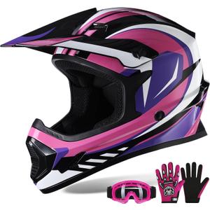 XFMT Youth Dirt Bike Helmet DOT Approved Kids Full Face Motocross Helmets (Pink, Medium )