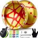 MAGICYOYO V10 Finger Spin Yoyo Professional Metal Trick Yoyo Responsive & Unresponsive Dual Purpose Yo Yo with Storage Case + Yo Yo Glove +12 Strings(Golden Red)