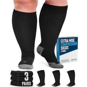 Doctor's Select 2 Pairs Plus Size Compression Socks Wide Calf - Up to 6XL | 20-30 mmHg Compression Socks for Women Wide Calf | Black