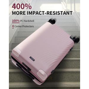 ECOHUB Hardside Expandable Carry On Luggage, 20" Rolling Luggage 22x14x9 Airline Approved with Spinner Wheels & TSA Lock, Lightweight Small Hardshell Travel Suitcase Valises, 20inch Carry-on Pink