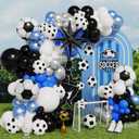 Soccer Balloon Garland Arch Kit, 145PCS Black White Blue Silver Soccer Birthday Decorations with Football Exploding Star Balloon, Soccer Theme Party Decor for Boys, Game Day Watch Party Decorations, 145 Count