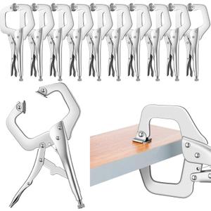 Yexiya 10 Pcs Locking C Clamp, Locking Pliers Adjustable Welding Clamp with Regular Tip and Swivel Pad for Shop Home Farm and Auto Workshop Woodworking, Cabinetry, Repair (6 Inch)