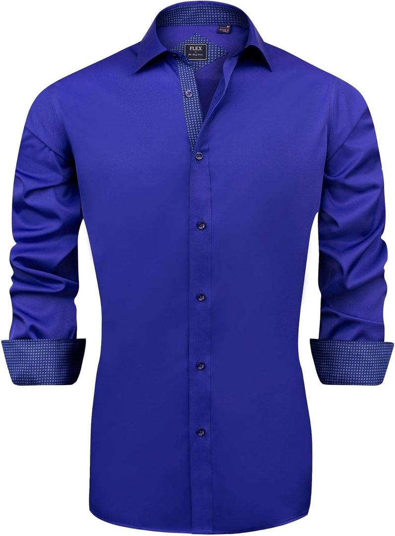 J.VER Men's Casual Long Sleeve Stretch Dress Shirt Wrinkle-Free Regular Fit Button Down Shirts (Medium, Royalblue)