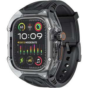 VeveXiao Transparent Designer Rugged Case with Band Compatible with Apple Watch Ultra 3/Ultra2 49mm Band,Luxury Crystal Clear Military Protective Cover Bumper Tactical iWatch Ultra Strap