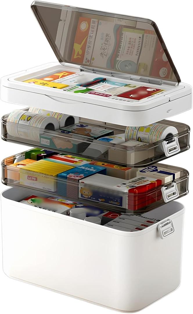 4 Tier Medicine Cabinet Organizer,Portable Medicine Cabinet with Handle, Multipurpose Medical Box with Pill Box, Empty First Aid Kit for Home,Multipurpose Medical with Removable Tray