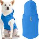 Gooby Fleece Vest Hoodie Dog Sweater - Blue, Large - Warm Pullover Dog Hoodie with O-Ring Leash for Small to Medium Dogs L